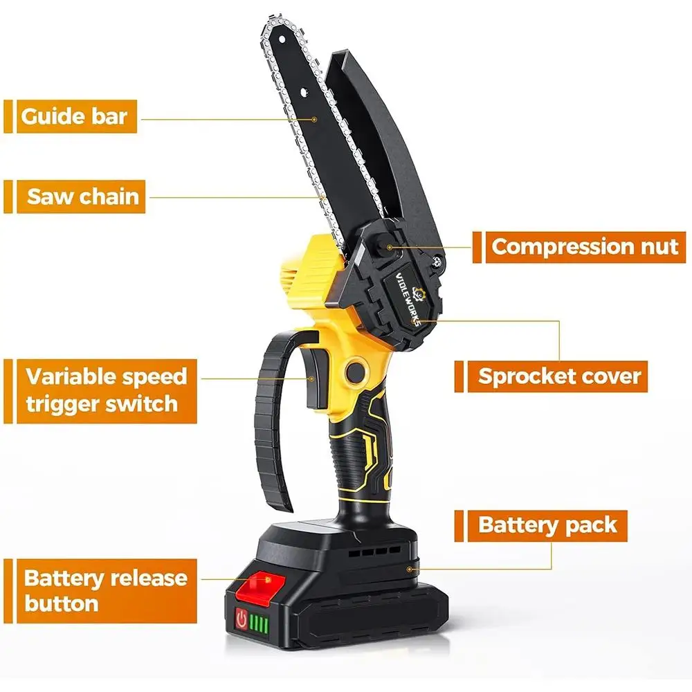 Imagem -02 - Violeworks-mini Motosserra Elétrica com Correntes Serra Manual sem Fio Recarregável para Bateria Makita 18v 2000w