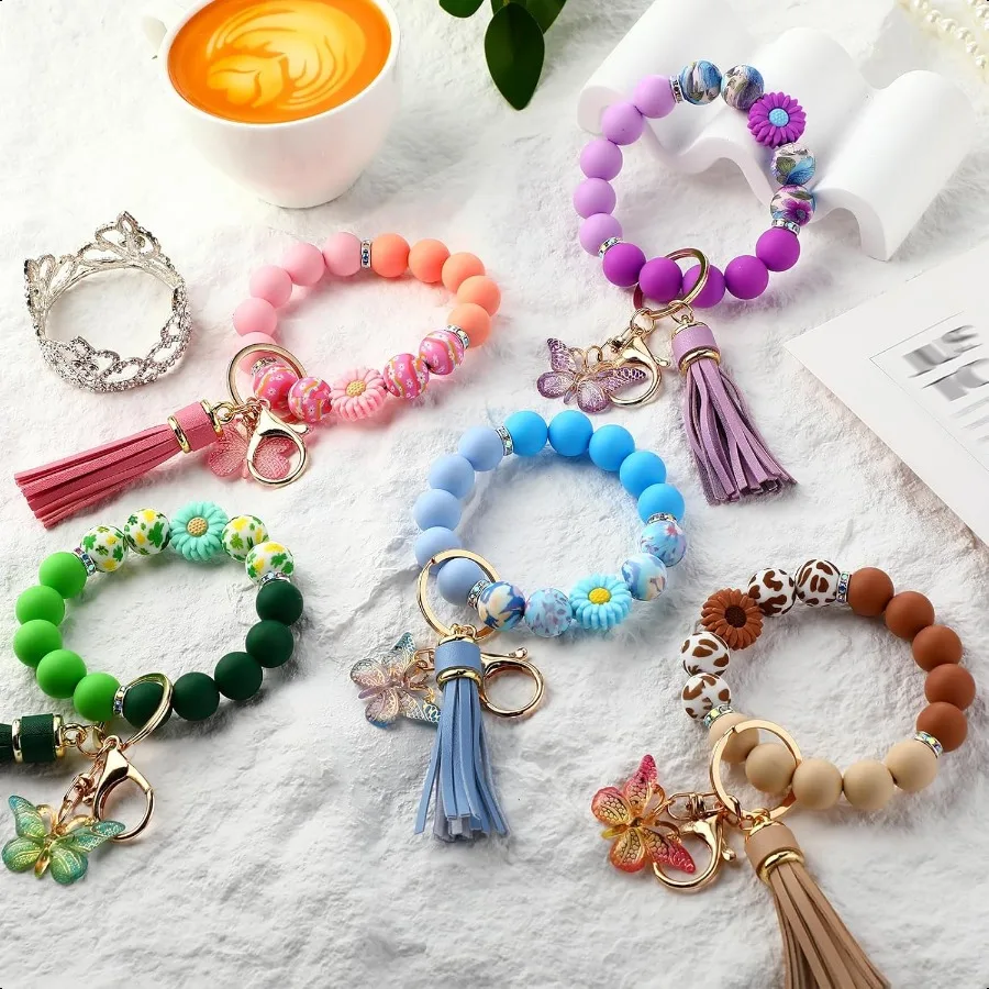 لطيف سيليكون مطرز المفاتيح مفتاح سلسلة حامل لمفاتيح السيارة النساء GirlDaisy سيليكون مفتاح السوار الراتنج فراشة