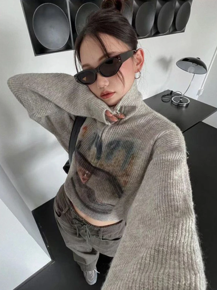 Pullovers Sweater with Zipper Sweatshirts for Women Orint on Full Zip Up Baggy Female Clothes Loose E Dropshiping 2000s M Tops
