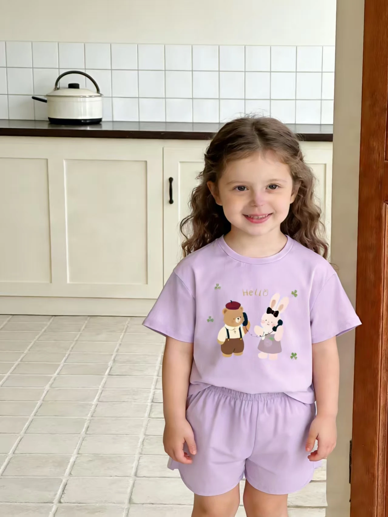 Eye-Catching All-Purple Set: Calling Bear & Rabbit—Summer Baby’s Outfit