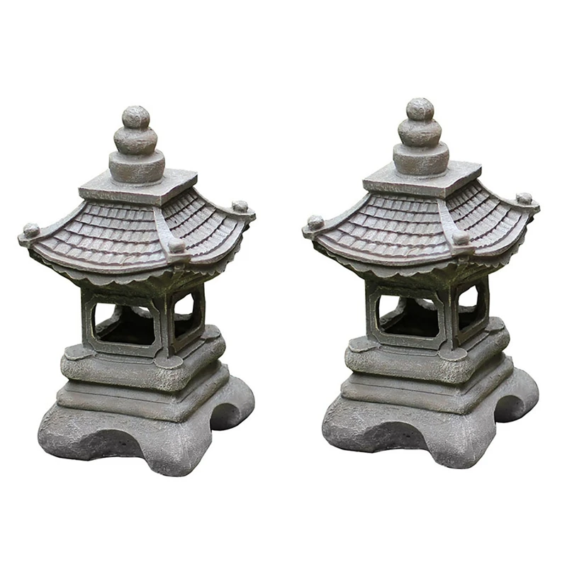 

2X Japanese Style Courtyard Decoration Resin Solar Lamp Palace Lanterns Zen Landscape Lights Home Gardening Decoration