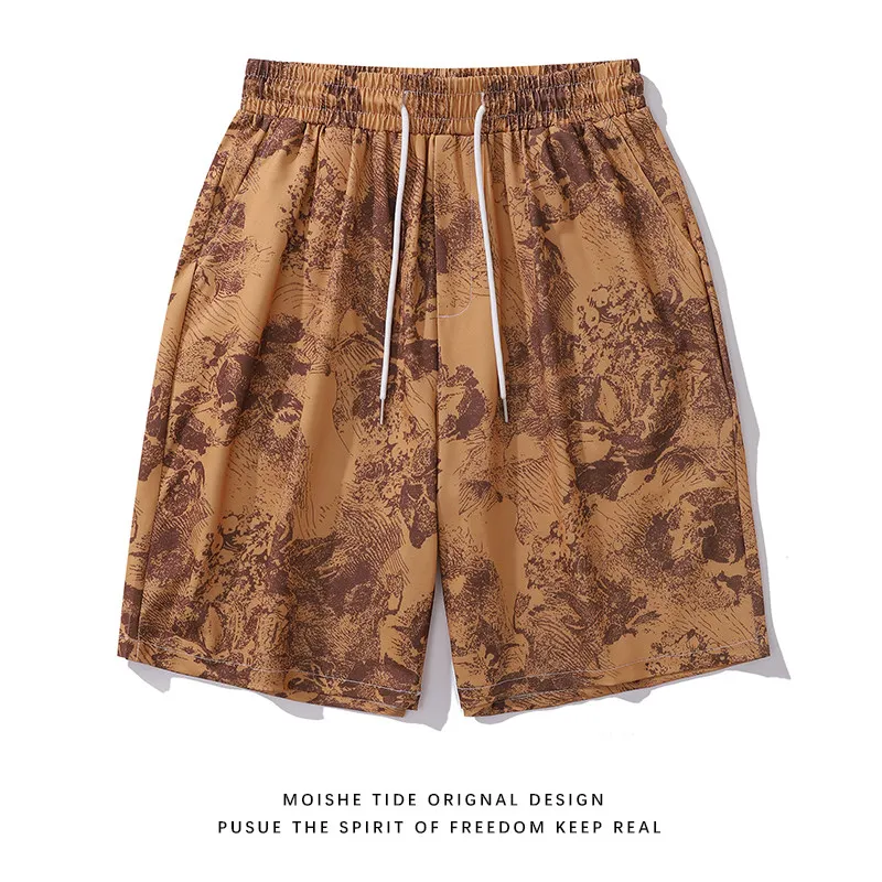 Hawaiian Style Floral 3D Casual Beach Shorts with Full Print, Men's Loose Fit Couple Sports and Fitness Five Quarter Pants
