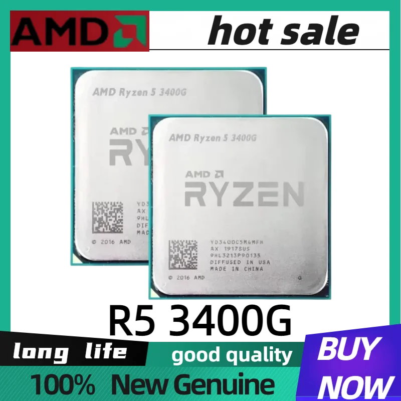 Procesador AMD Ryzen 5 3400G R5 3400G de Cuatro Núcleos y Ocho Subprocesos, 3.7GHz, 65W, YD3400C5M4MFH, Socket AM4