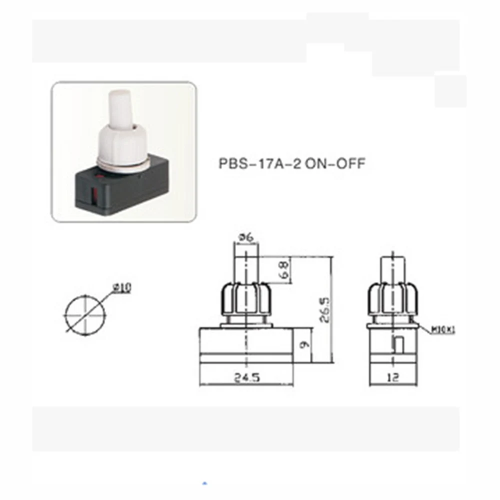 PBS-17A-2 10mm mini tombol tekan mati tekanan untuk lampu 250V ~ 2A