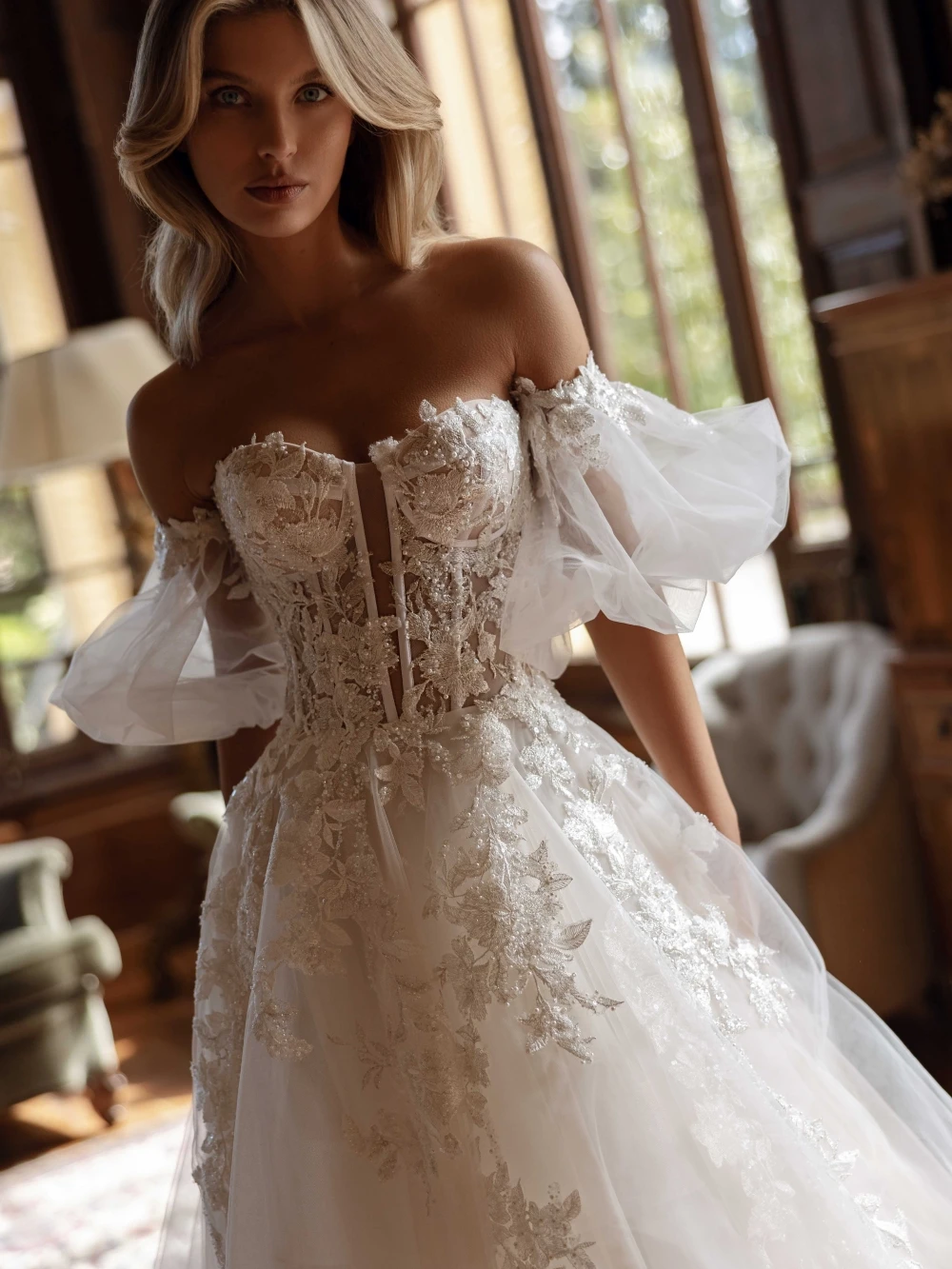Beaded Lace Appliques Wedding Dress Detachable Sleeve Elegant A-line Tulle Bridal Gown 2027 New Customized Dresses For Bride