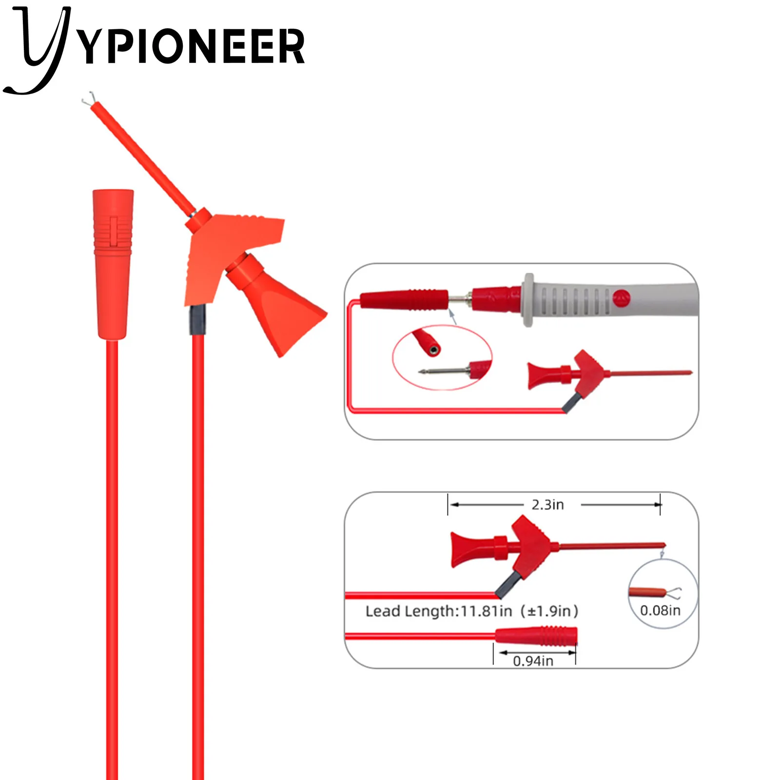 YPioneer – Kit de fils de Test multimètre en Silicone P1308D, plaqué or remplaçable, ensemble de sondes tranchantes de précision, pince crocodile