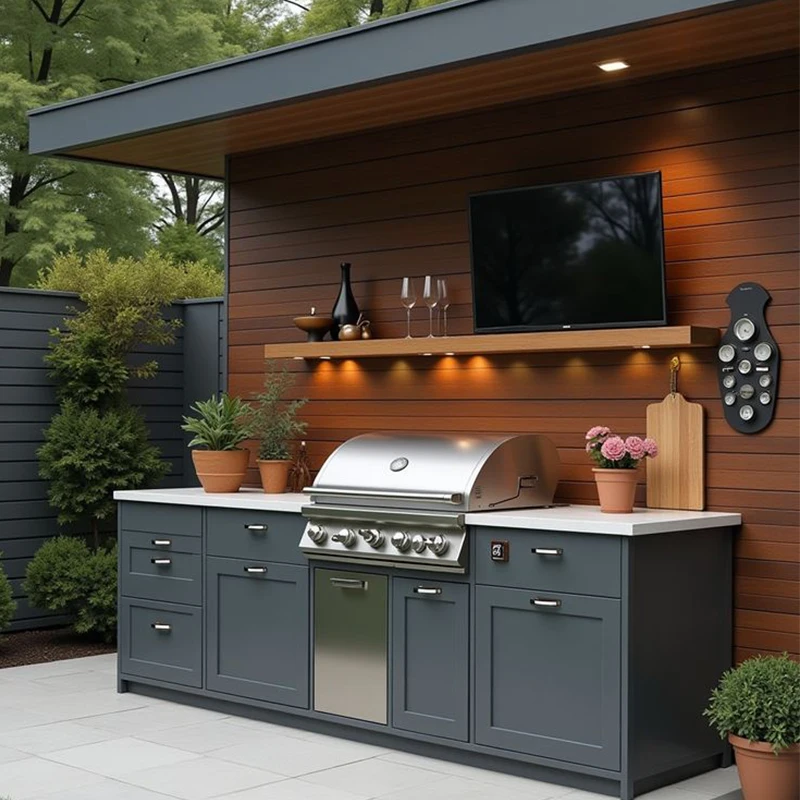 Waterproof Aluminum Outdoor Kitchen Cabinets BBQ Grill Island Durable Eco Friendly for 5+ People Patio Use Customize