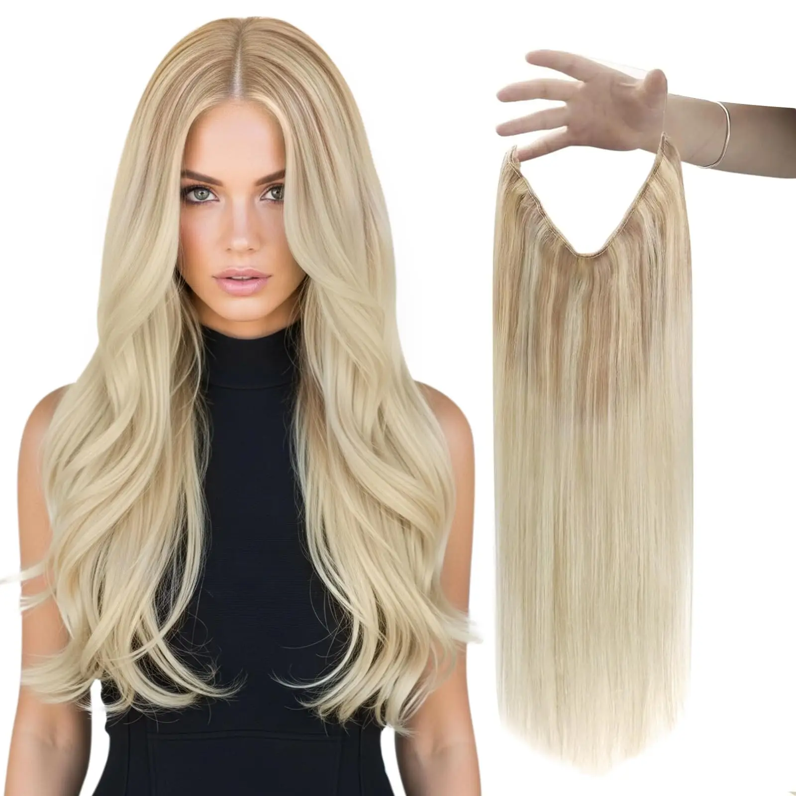 

Наращивание волос из рыбной лески Цельные человеческие волосы | Многоразовый уток для нескольких применений