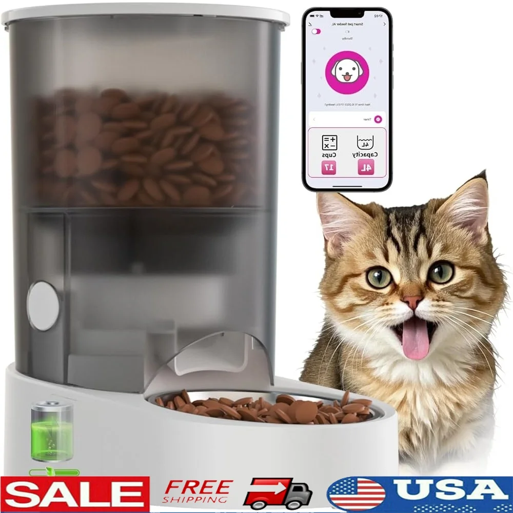 

Automatic Cat Feeder Rechargeable Battery WiFi App Control 4L Dry Food Dispenser 1-10 Meals Airtight Storage Pet Supplies