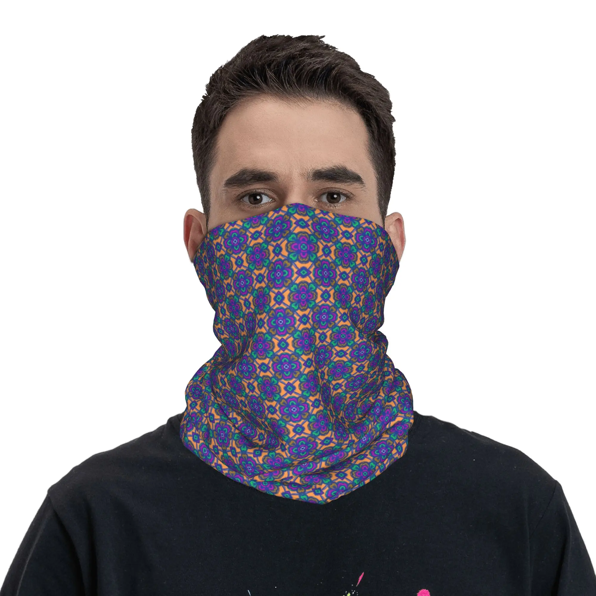 

Tribal Mandala Print Neck Gaiter Men Women Windproof Winter Bandana Scarf for Ski
