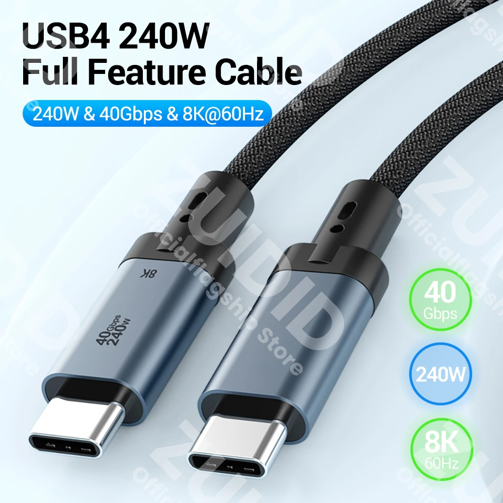 PD240W USB4 40Gbps ThunderBolt 3 Type C to Type C Cable 8K@60Hz USB-C Cable Cord For iPhone 15 16 Pro Max MacBook Samsung 1/2m - Detail 1