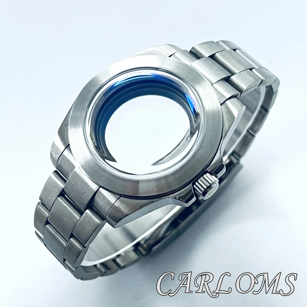 40mm NH34 NH35 NH36 NH70 NH72 ETA2824 PT5000 Watch Case Stainless Steel Brushed Case AR Blue Domed Glass Glide Lock Clasp