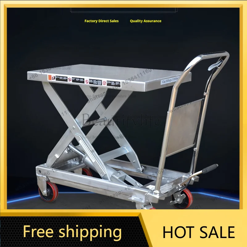 LS Modern Stainless Steel Lift Table Cart Nordic High End Mobile Electric Hydraulic Lifting Platform Dolly Commercial Tool FYET