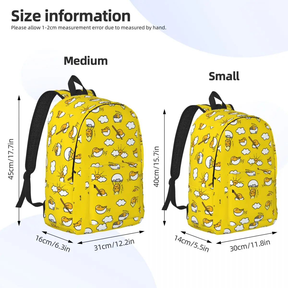 Mochila Gudetama con dibujos de huevos bonitos, mochila para estudiantes de escuela secundaria, mochila de lona para hombres y mujeres, mochila de viaje