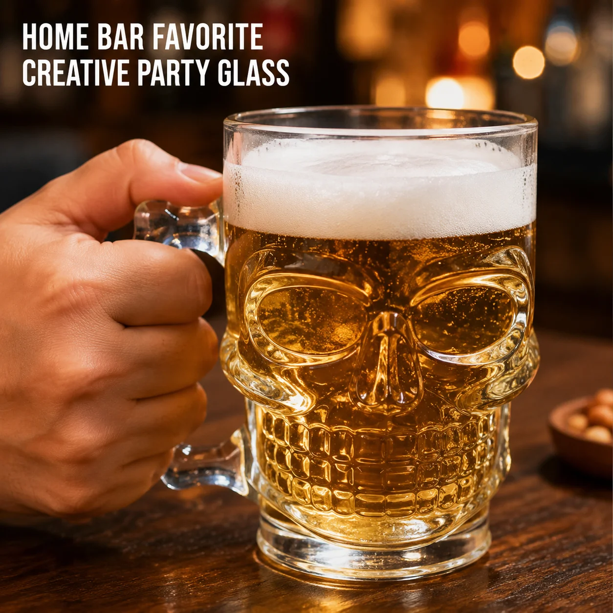 Crystal Skull Face Beer Mug with Handle for Home Bar - Creative Pirate Drinking Glass Gift for KTV Party Fun