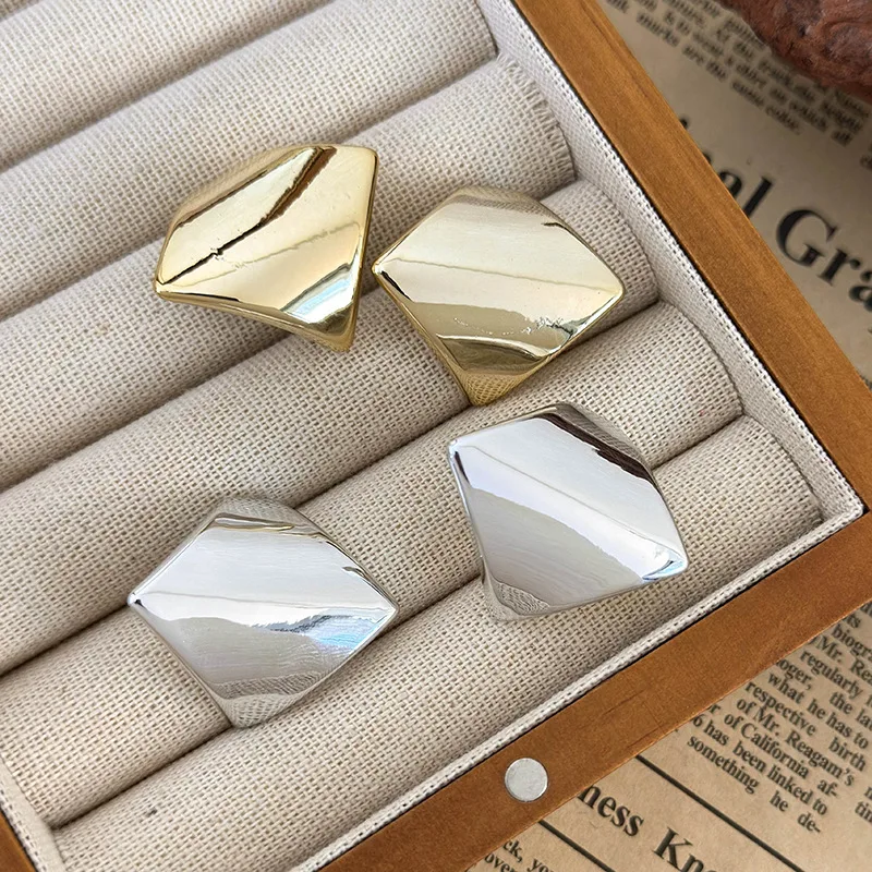 Geometric Arc and Rhombus Faux Metal Hoop Earrings Elegant Lightweight Comfortable Versatile Women Girls Daily Party Office Use