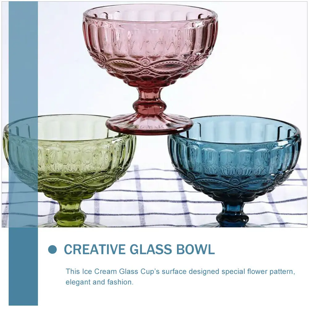 3Pcs Ice Cream Glass Bowls Thickened Transparent Dessert Bowls for Yogurt Pudding Fruit Salad Kitchen Household Tableware