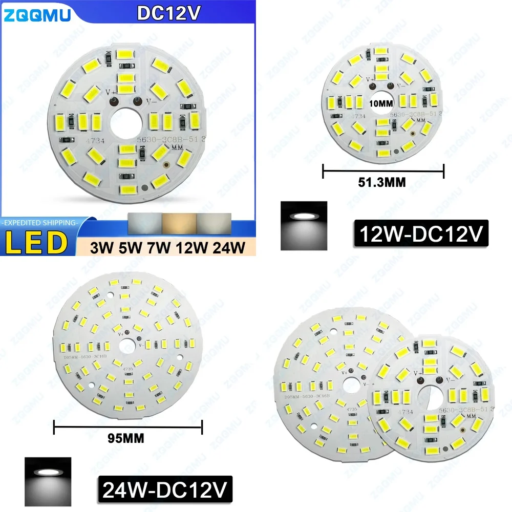 جولة LED لوحة دارات مطبوعة DC12V 3 واط 5 واط 7 واط 12 واط 24 واط الجهد المنخفض 5730 2835 SMD 3000 كيلو الأبيض الدافئ 6000 كيلو كول الأبيض ضوء لمبة رقاقة للمنزل #1