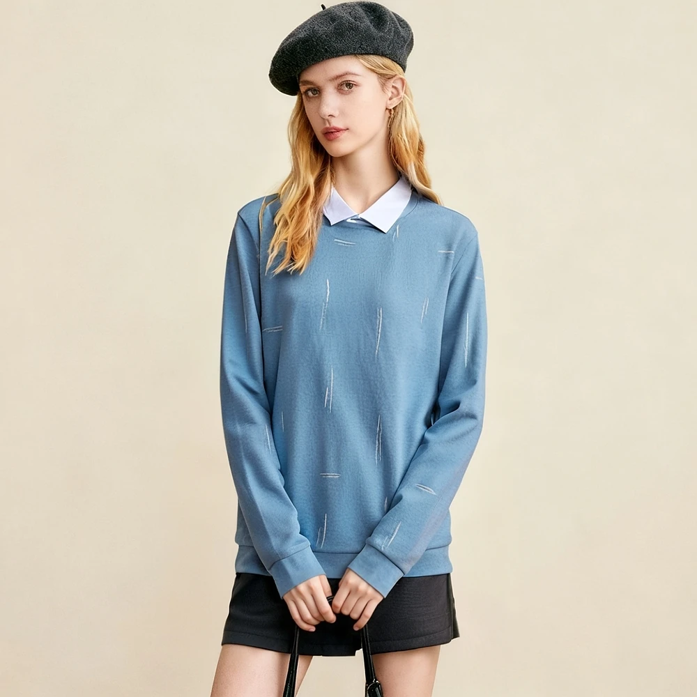 

Удобный мягкий вязаный топ с цветочным принтом, женский повседневный трикотаж с длинными рукавами из полиэфирного волокна, имитация двухслойности