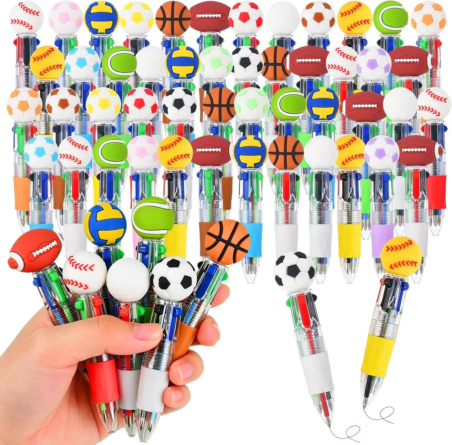 5/10/15 Pcs Ball-Themed Four-Color Ballpoint Pens Set Soccer Basketball Rugby Design Change Colors Easily Gift For Christmas