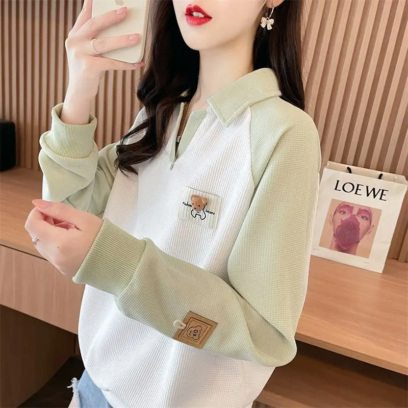 Fashion Lapel Spliced Loose Casual T-Shirt Female Clothing 2023 Autumn Winter Oversized All-match Pullovers Korean Tee Shirt