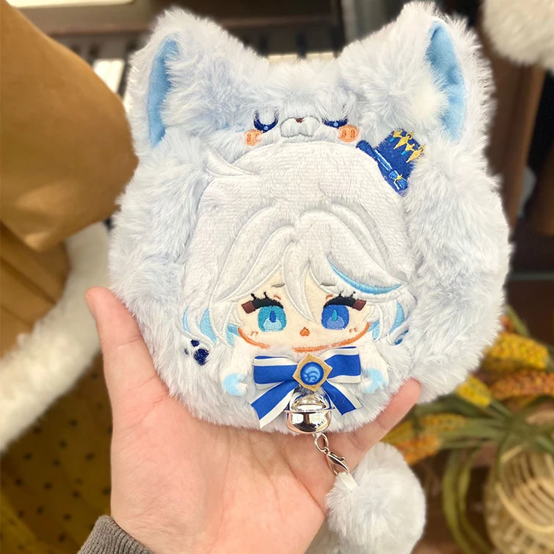 Spiel Genshin Impact Furina de Fontaine Plüschpuppe Geldbörse Tasche Anime Focalors Spielzeug Headset Aufbewahrungstasche Mini Geldbörsen Geschenke 15 cm