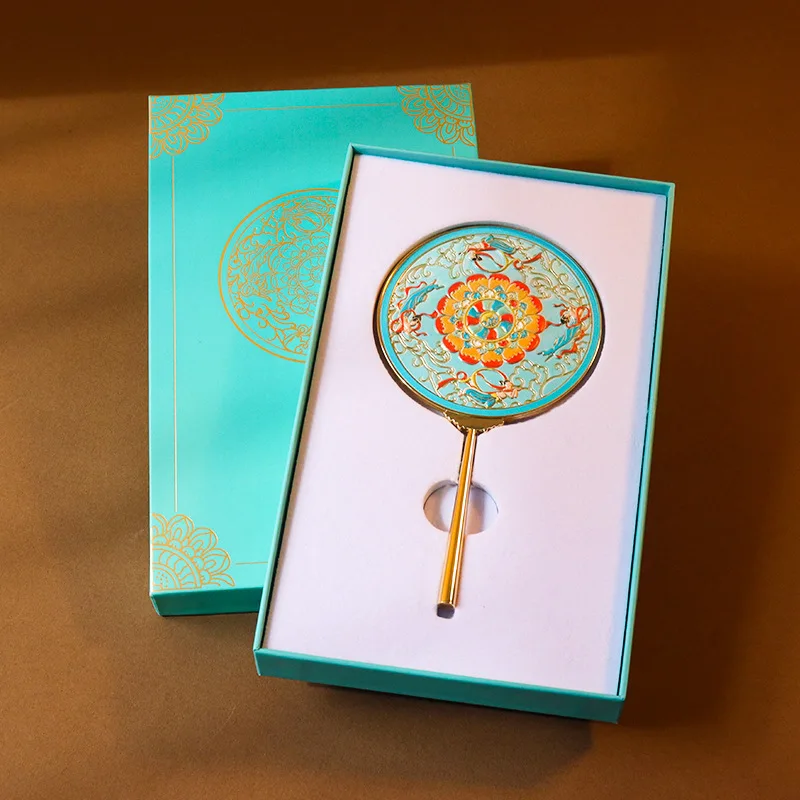 Dunhuang – miroir de maquillage stérique, style chinois, miroir à main texturé papillon, miroir cosmétique en métal, 1 pièce