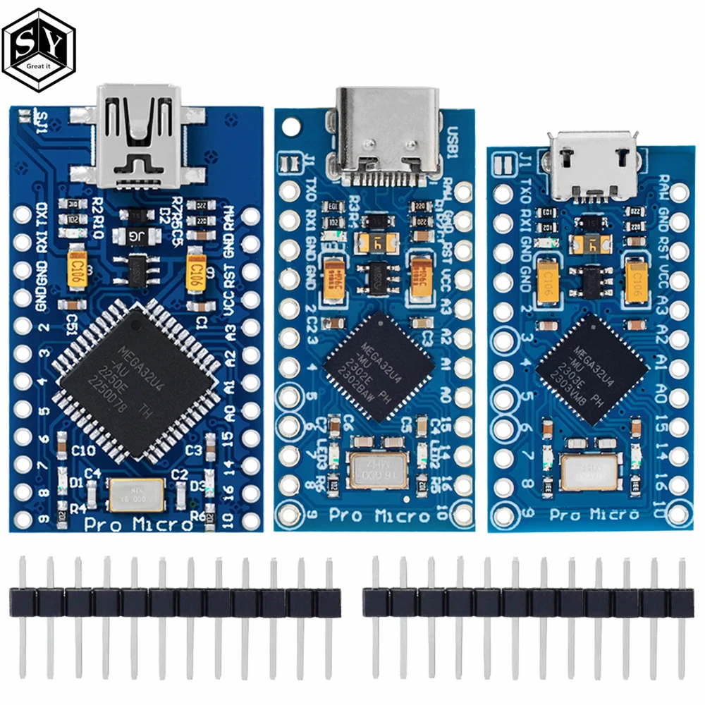 Pro Micro ATmega32U4 5V 16MHz reemplazar ATmega328 para Arduino TYPE-C con cabezal de pines de 2 filas para interfaz Mini Usb Leonardo Pro