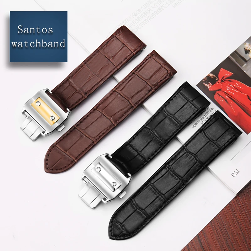 Shenyu High Quality Genuine Leather Watch Strap For Cartier Watchband Santos 100 Series Men's And Women Folding Buckle 20mm 23mm