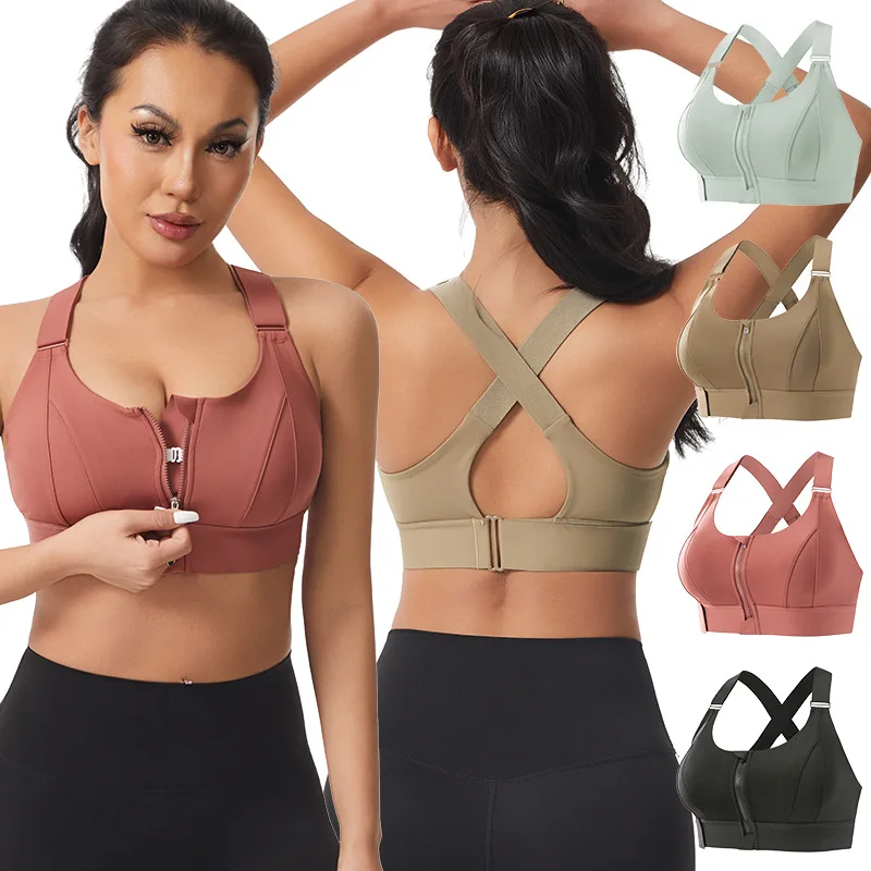 Women's High-Impact Sports Bra Wire-Free Push-Up Shock-Absorbing Suitable for Fitness Running Yoga and Everyday Wear Zipper Bra