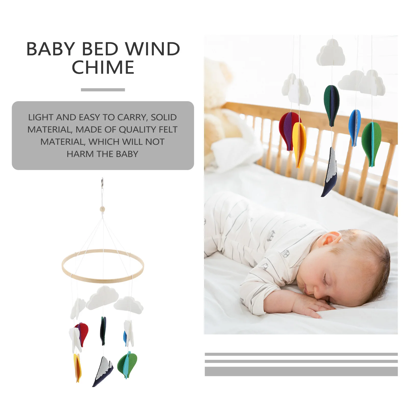 Mobile a Sospensione con Mongolfiera in Feltro, Carillon a Vento per Culla, Decorazione per Cameretta Neonati e Bambini