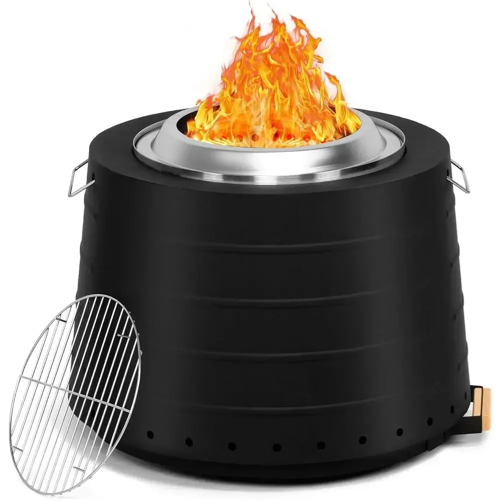 Portable 20 Stainless Steel Outdoor Fire Pit with Removable Ash Pan for Wood Burning in Backyard or Camping