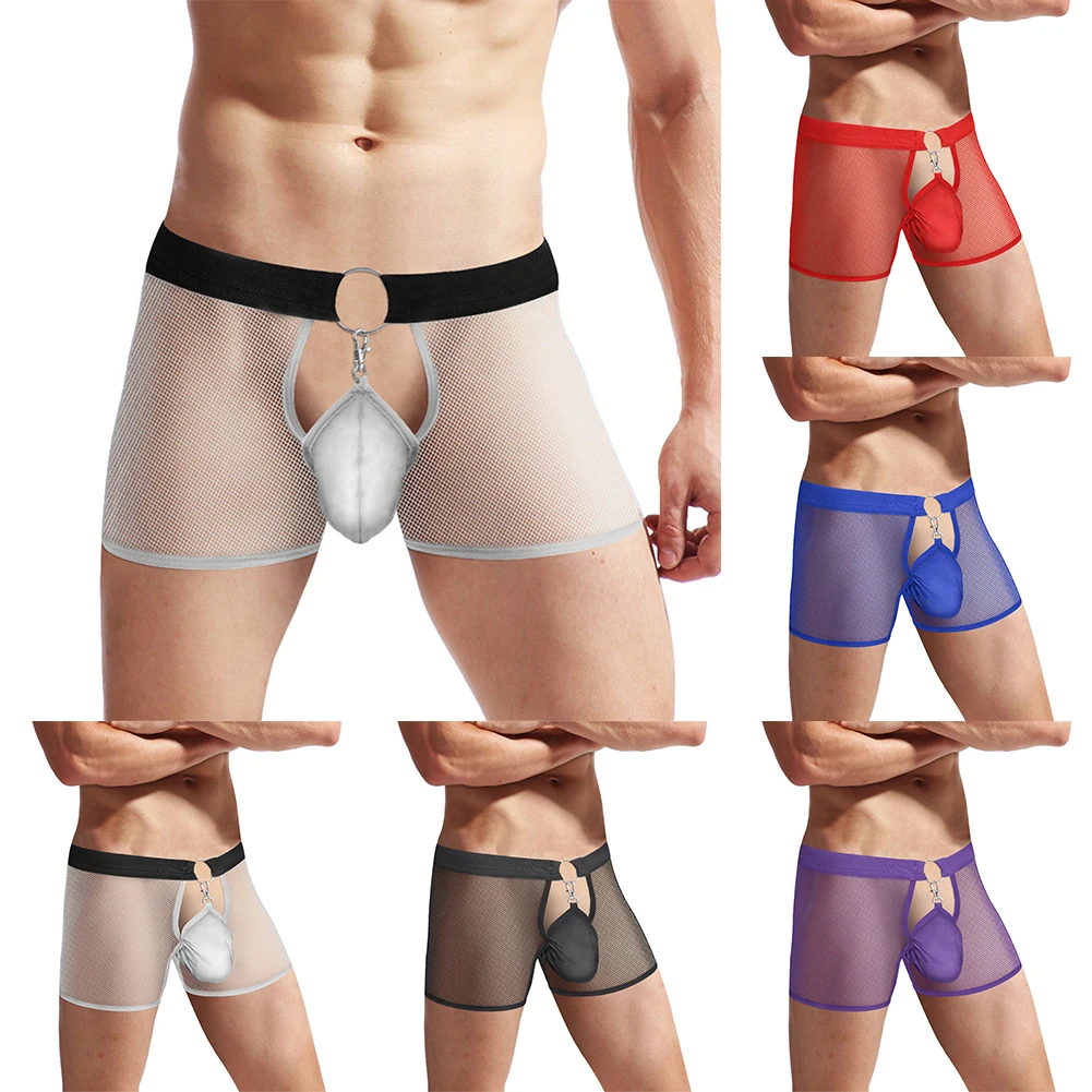 الملاكم ملخصات الرجال الملابس الداخلية اليومية خفيفة الوزن الملابس الداخلية شبكة سراويل الحقيبة انظر من خلال مثير السراويل الصلبة الأزياء