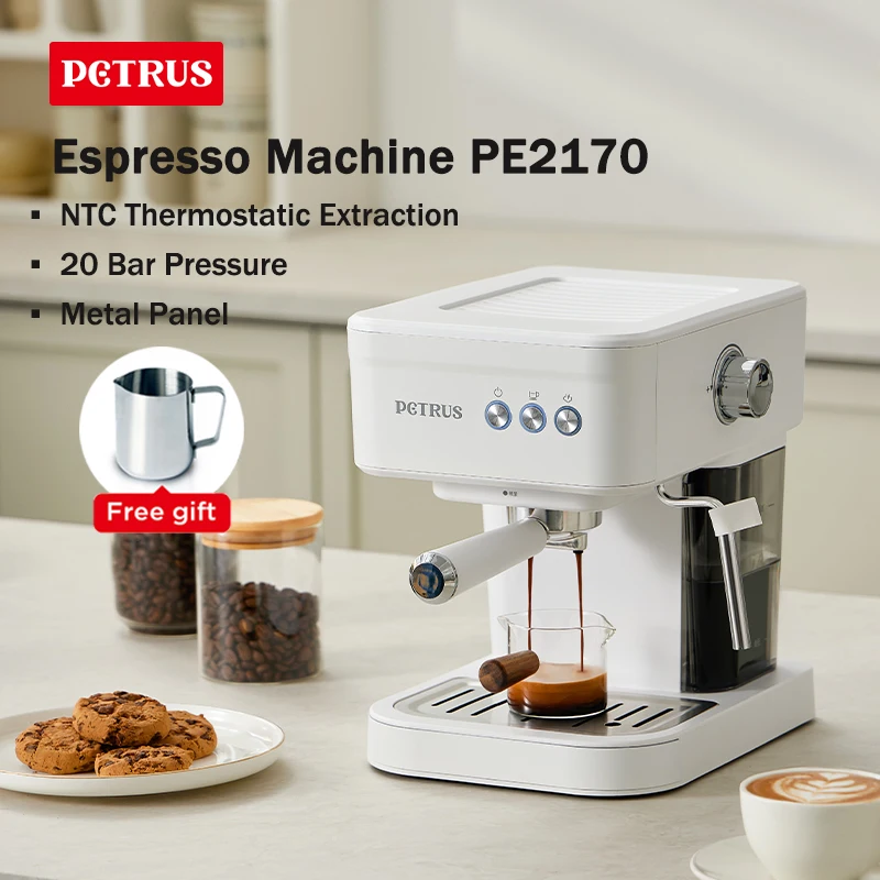 Petrus Espresso Coffee Maker Machine 51MM 20 Bar with  Metal Panel, Powerful Steam Wand for Amerlcano Mocha Latte,PE2170