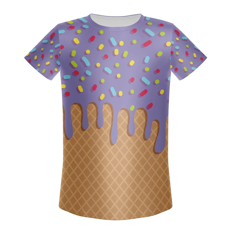 Children's Fun Ice Cream Print T-Shirt O-neck Short Sleeve Fashion Trend Personality T Shirts Unisex Causal Sports Summer Tee