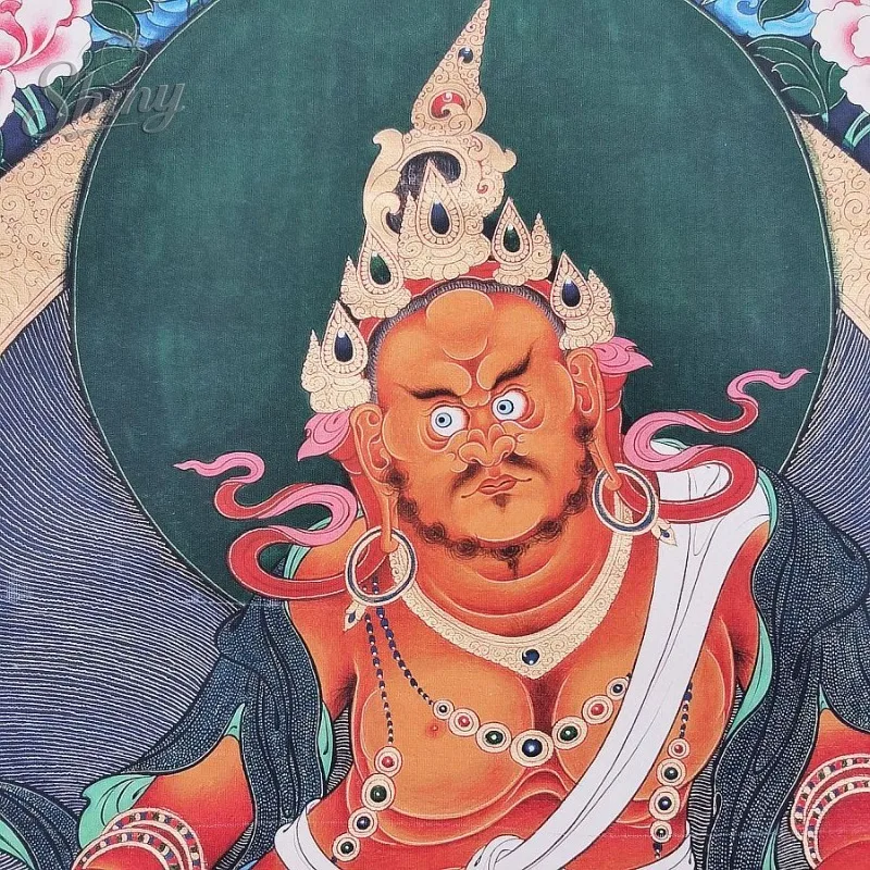 35.4″ King of Treasures Brocade Tibetan Tangka Embroidery Painting Gold Thread Embroidery Decorative Hanging Pictures