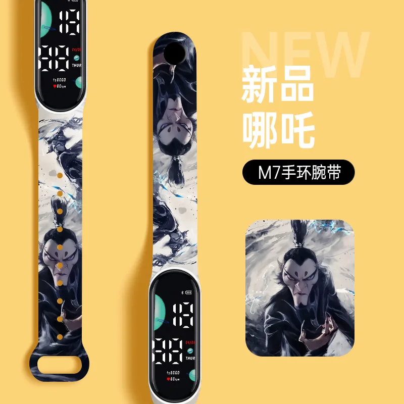 Creative new Nezha printed strap LED electronic watch fashion cartoon touch control waterproof children's electronic watch