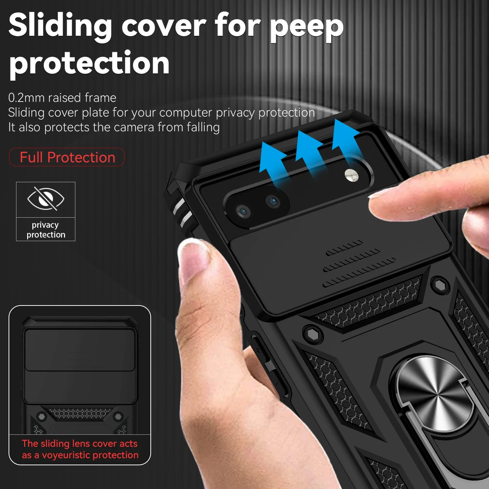 Military Slide Push Window Shockproof Case For Google Pixel 6A 6 7 8 9 Pro 7A 8A Metal Ring Holder Camera Lens Protection Cover