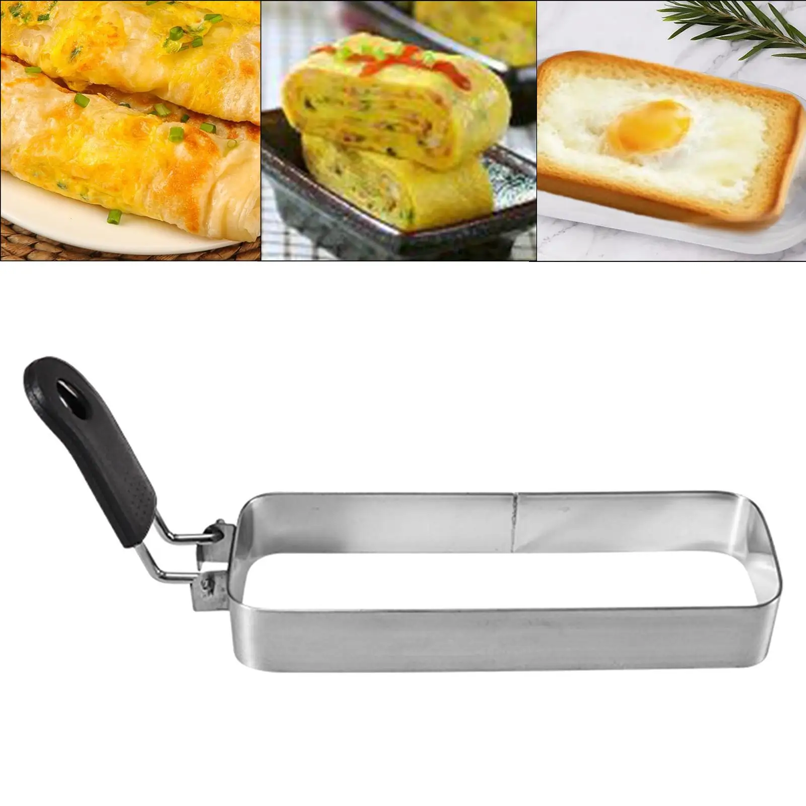 

Egg Ring Muffin Omelette Ring for Breakfast Sandwich with Handle Crumpet Ring for Griddle Pan Rectangle Shaper Stainless Steel