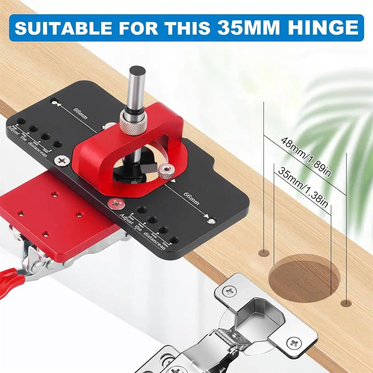 Imagem -03 - Carpintaria Hole Drilling Guide Locator Dobradiça Chato Jig com Fixação Plástico de Alumínio Buraco Opener Template Porta Armários 35 mm