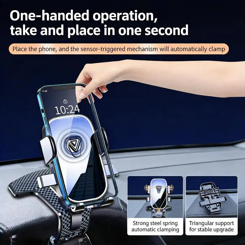 Universal Car Mirror Phone Stand Gravity Crocodile Clip Automatic Locking Dashboard GPS Mount