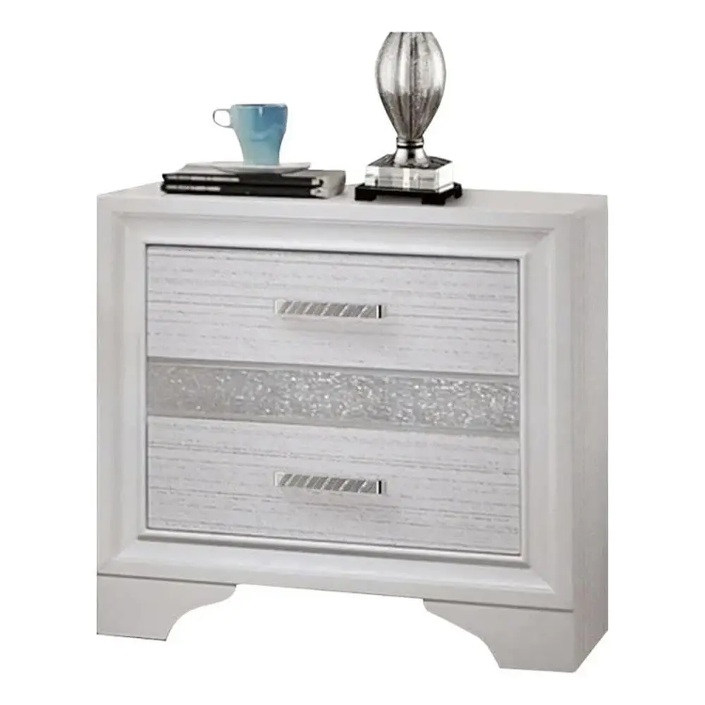 2-Drawer Wood Nightstand, Felt Jewelry Tray, Rhinestone Hardware, Bedroom Storage, 26x26x16.5