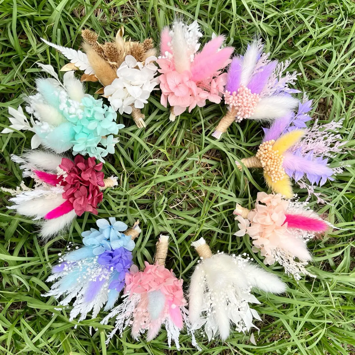 Wedding Small Floral Bunny Tail Grass Dried Flowers Mini Bridesmaid Bouquets Table Card Photo Props DIY Craft Home Decoration