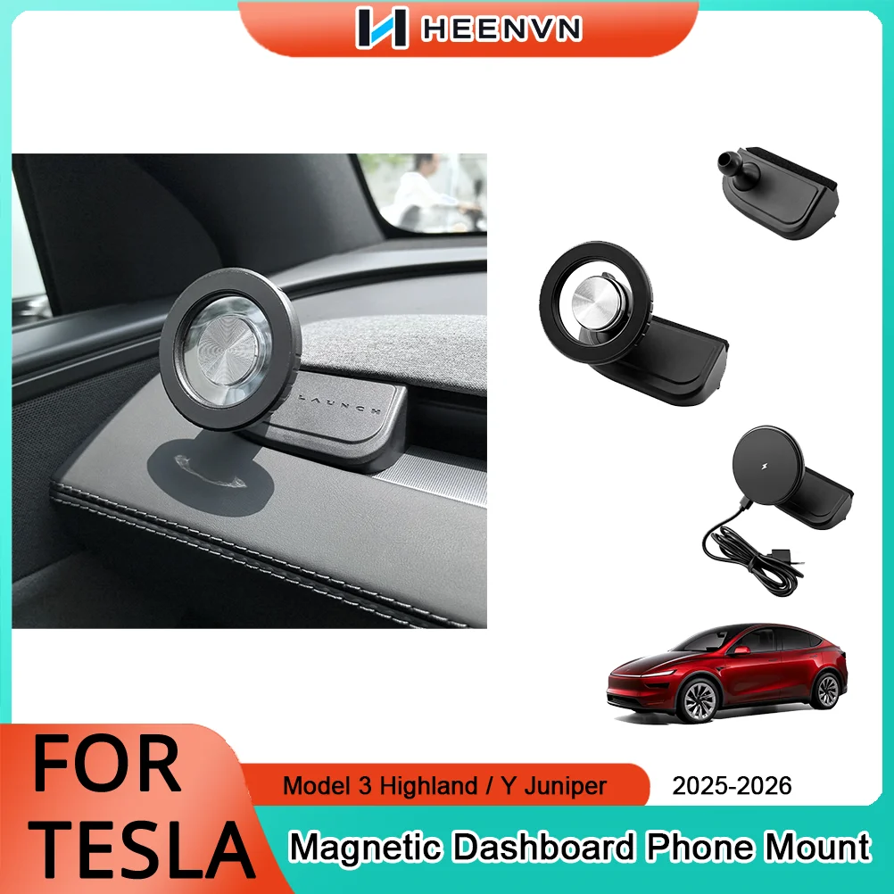 Heenvn Magnetic Phone Holder Dashboard Mount For Tesla Model 3 Highland 2024-2026 / Y Juniper 2025-2026 Anti-Shake Accessories