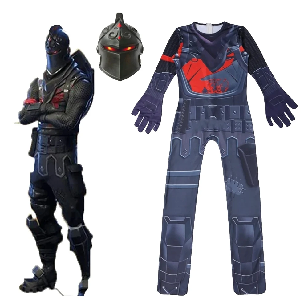 

Black Knight Costume Kids Fortnites Battle Royale Superhero Cosplay Zentai Suit Jumpsuit Bodysuit Funny Party Halloween Costume