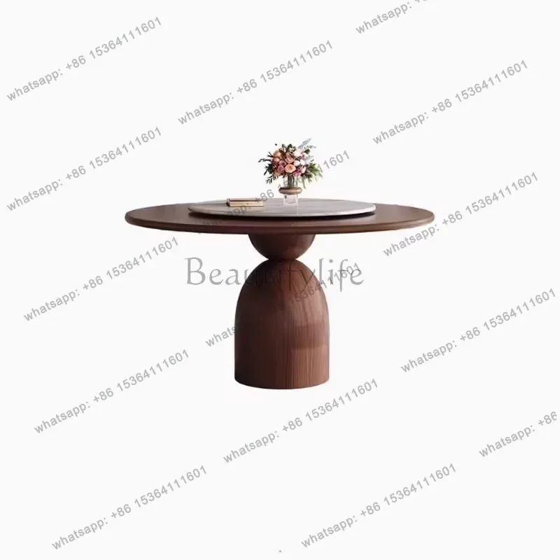 

XX39Ancient rock slab round dining table turntable small apartment household dining table