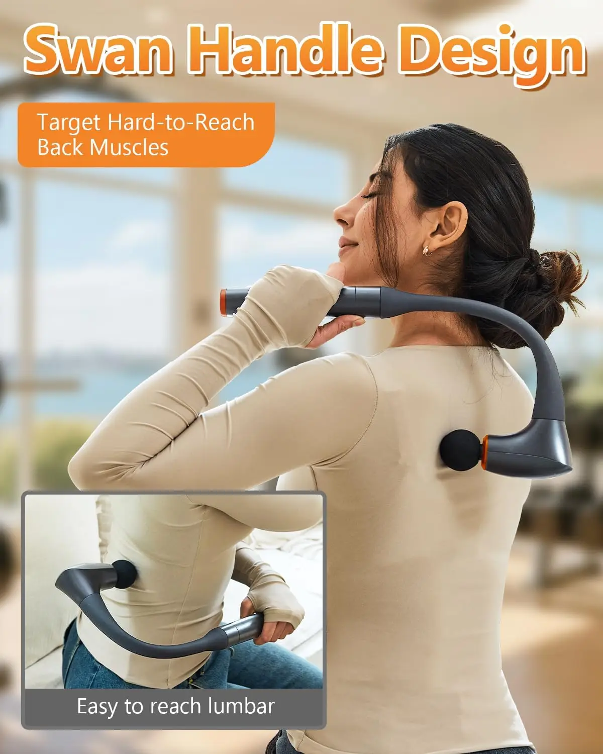 Convertible Massage Gun Deep Tissue for Back Neck Muscle Pain Relief - Electric Handheld Percussion Shoulder Massager Tool with