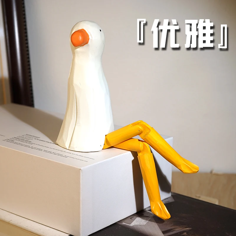 Big Long Leg Seagull Handmade Wood Carving Small Ornaments Cute Cartoon Wooded Carved Doll Table Decorations