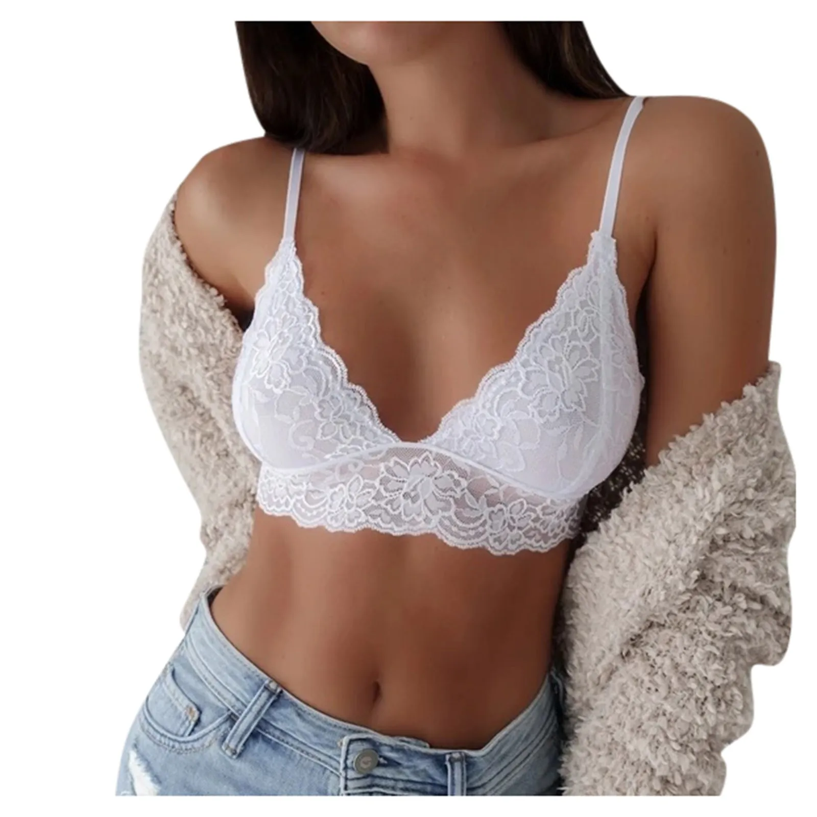 Women Sexy Lace Bra Top Thin Sheer Underwear Female Seamless Camisole Cropped Top