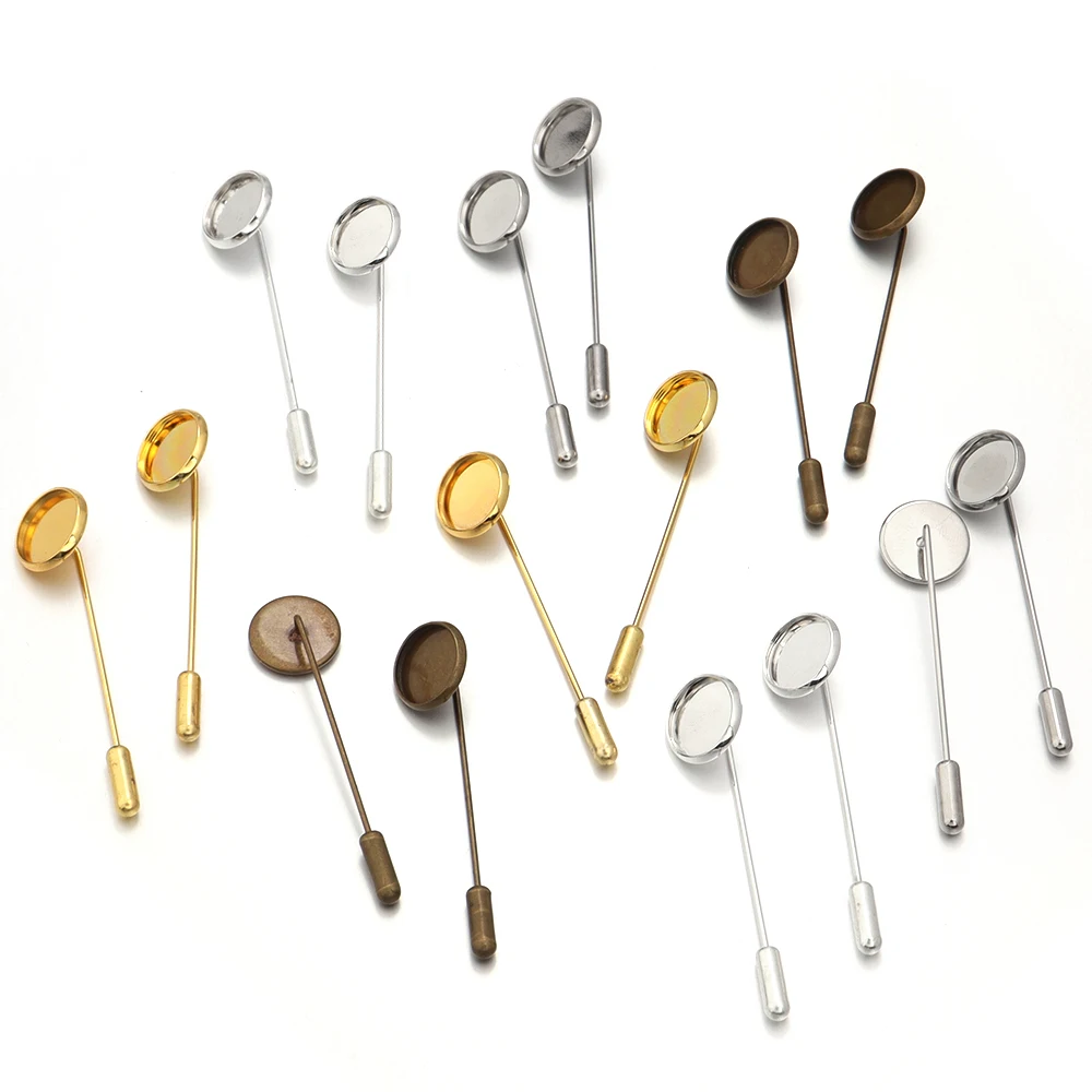 10 قطعة/الوحدة المعادن فارغة دبابيس قاعدة صالح 12 مللي متر كابوشون النقش إعدادات بروش التلبيب دبوس صينية دبابيس لصنع المجوهرات بالجملة #5